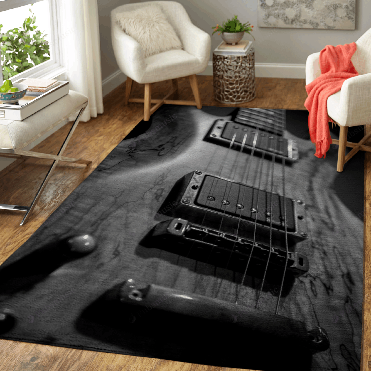 Guitar Black and White – Music Art For Fans Area Rug Carpet