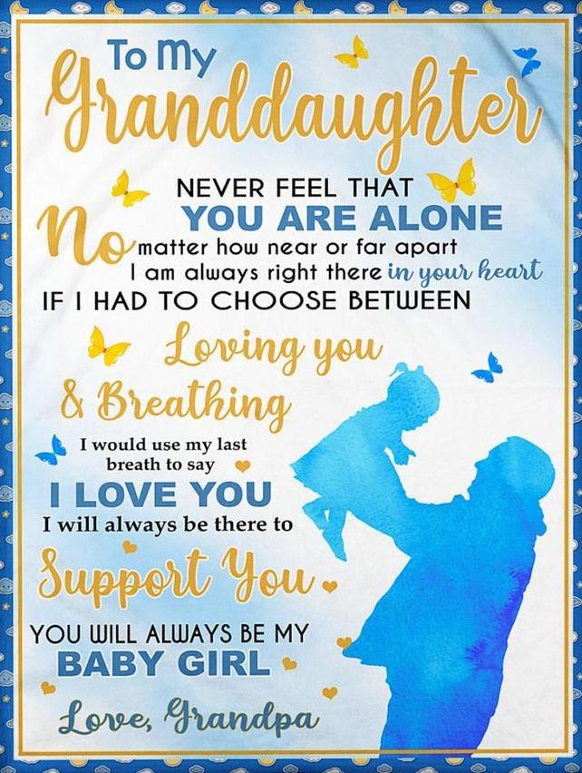 To My Granddaughter Fleece Blanket, Personalized Birthday Gift For Granddaughter From Grandpa Blue Sky Blanket