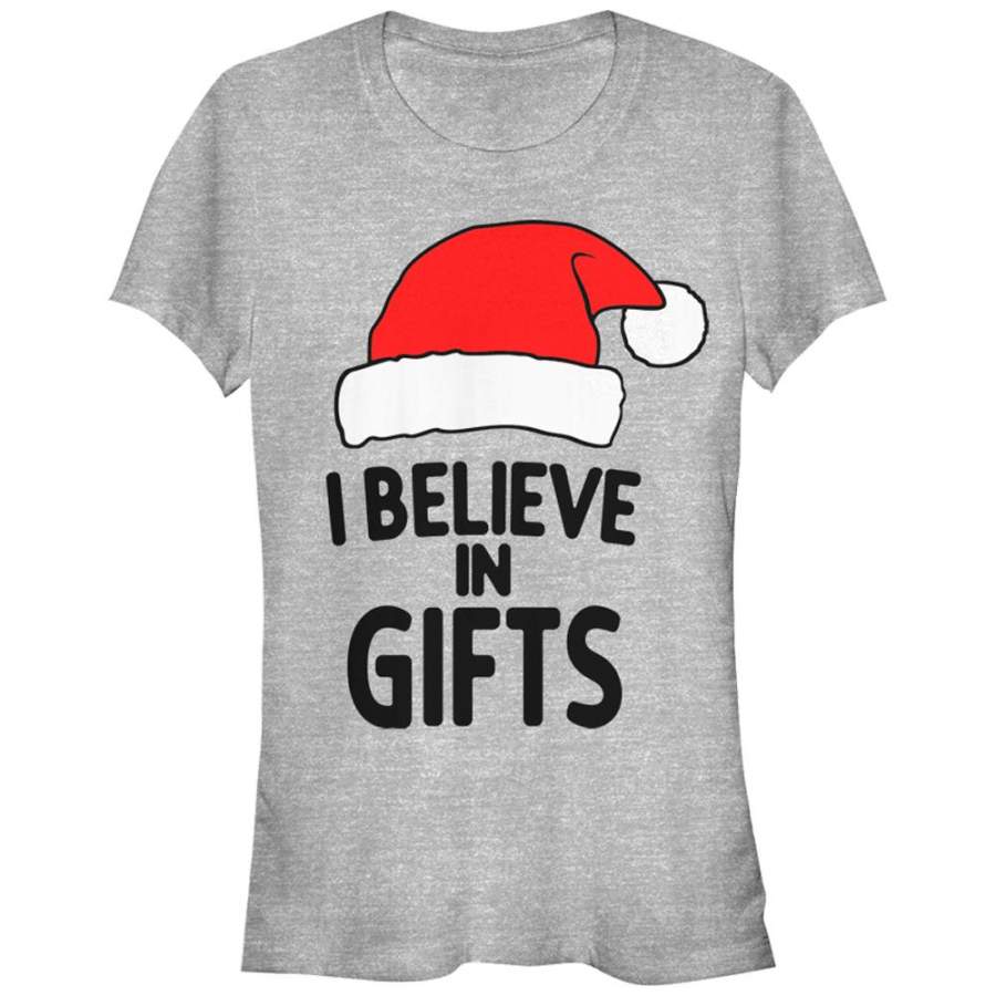 Lost Gods Junior’s Christmas Believe in Gifts  T Shirt Athletic Heather S