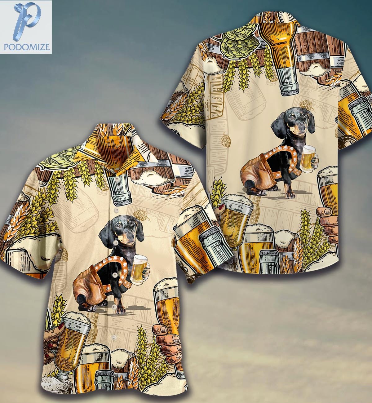 Dachshund Drinking Beer All Over Printed Hawaii Shirt Size S Ha34428