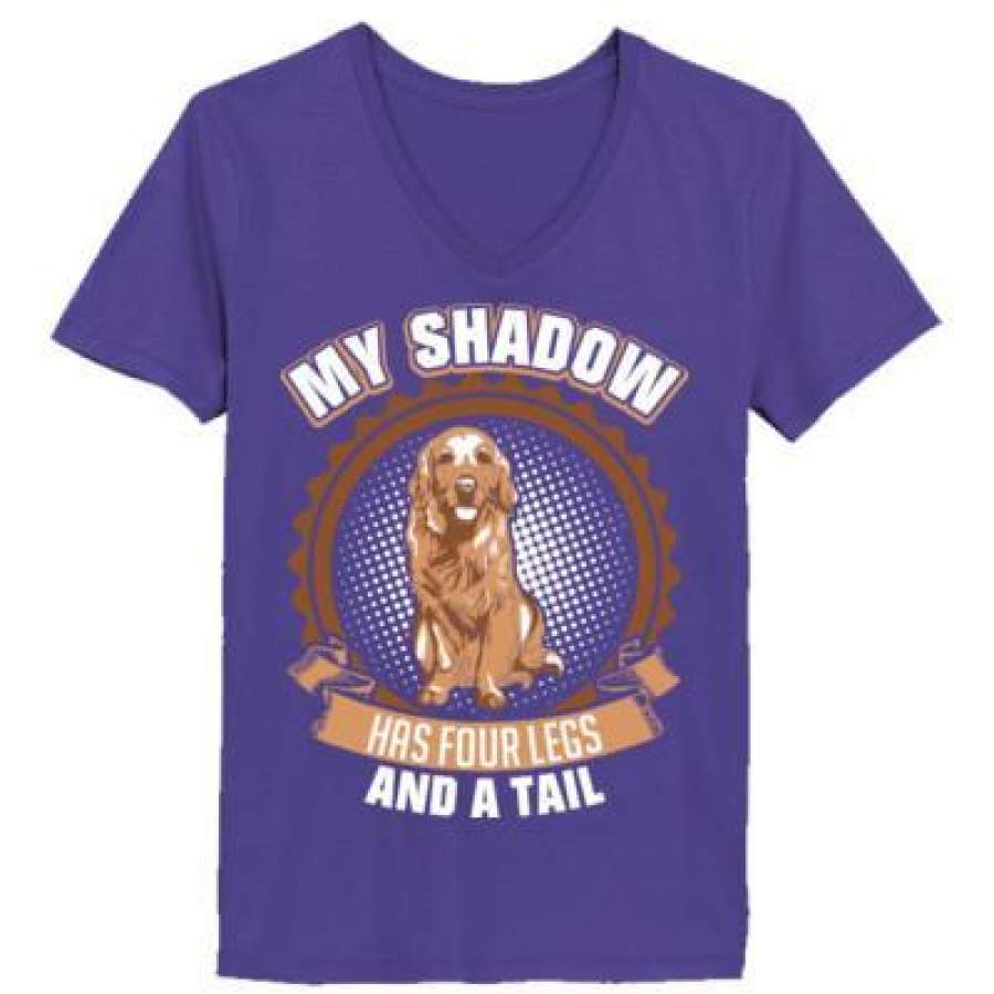 AGR My Shadow Has Four Legs And A Tail Golden Retriever – Ladies’ V-Neck T-Shirt