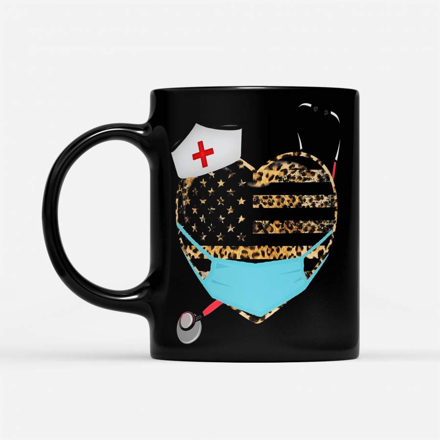 Nurse Heart Leopard Mask – Black Mug