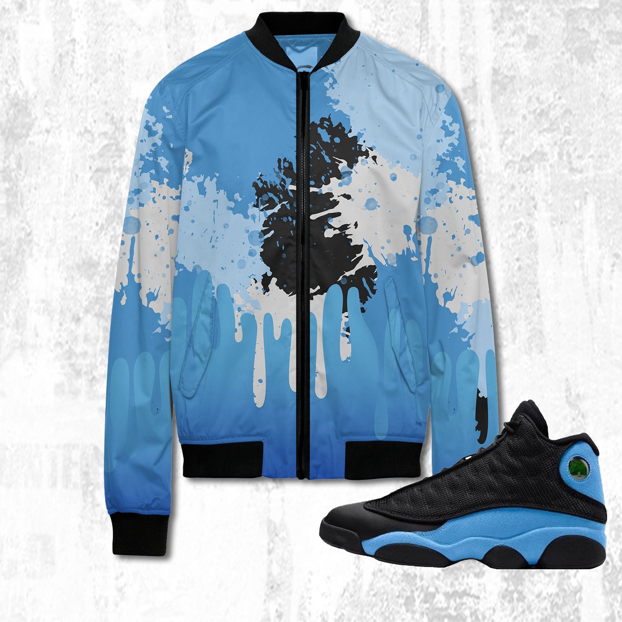 Colorful 3D Art.Jordan 13 Black University Blue, oversize Bomber, jacket trending 2022, Bomber match Jordan,Colorful bomber hot