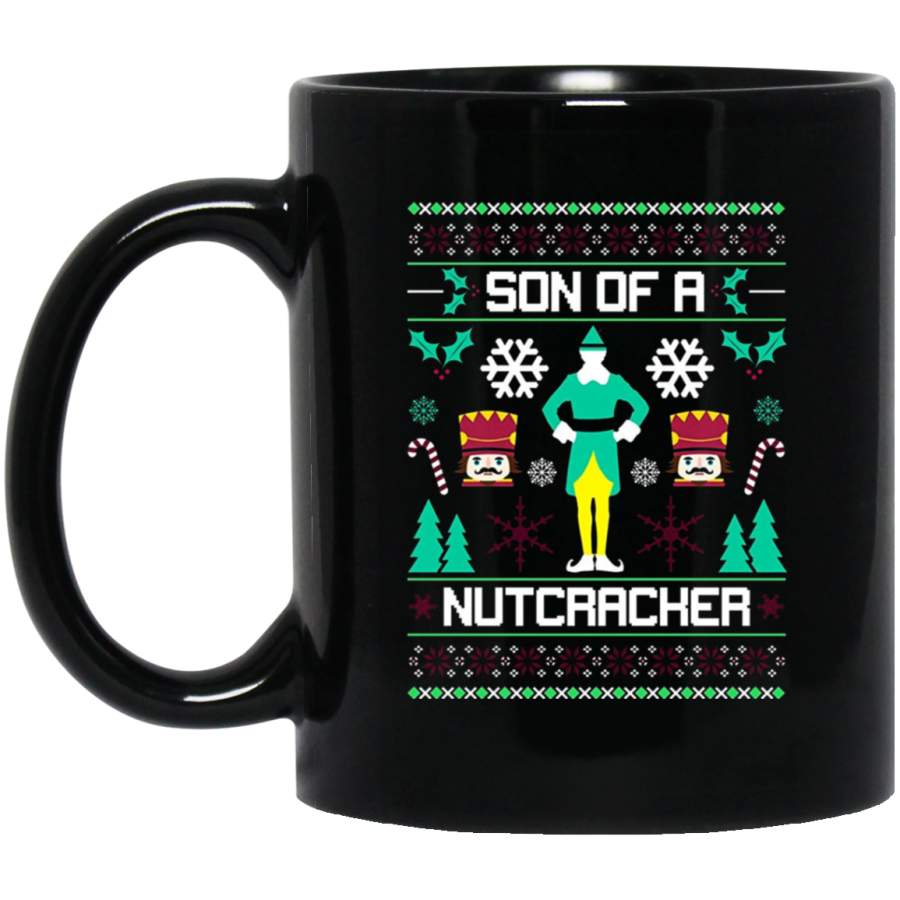 Ugly Christmas Sweater Son of a Nutcracker Novelty Mug 11 oz 15 oz Black Mug