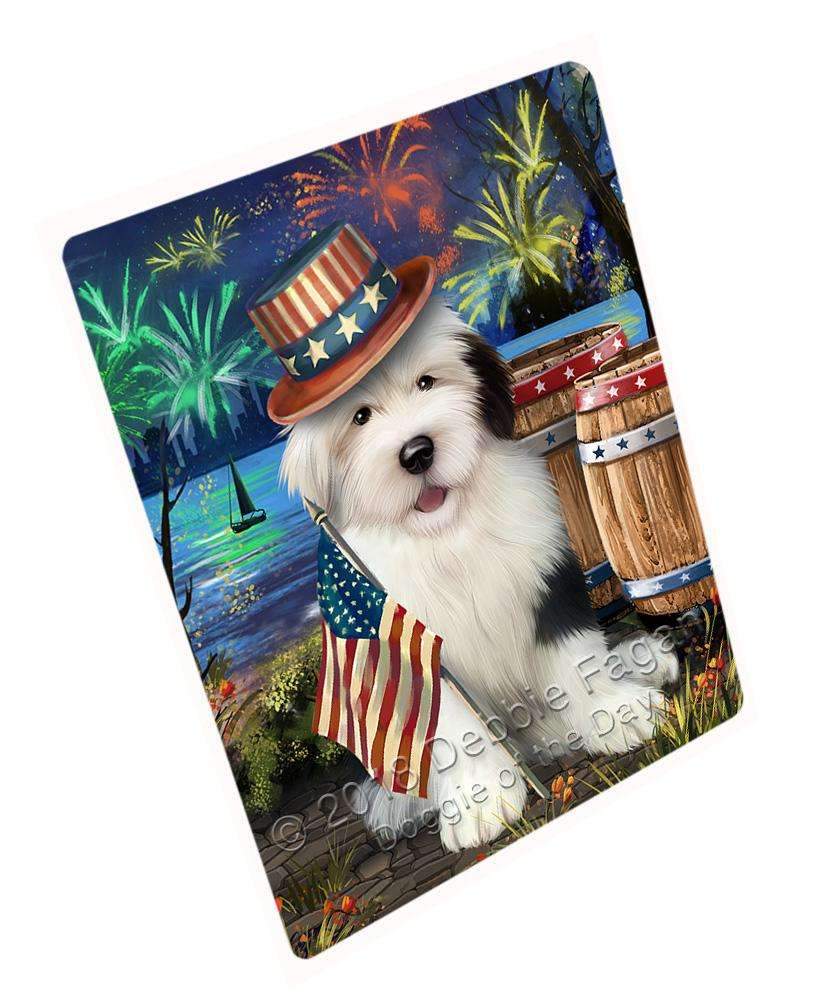 4Th Of July Independence Day Fireworks Old English Sheepdog At The Lake Blanket Blnkt74937