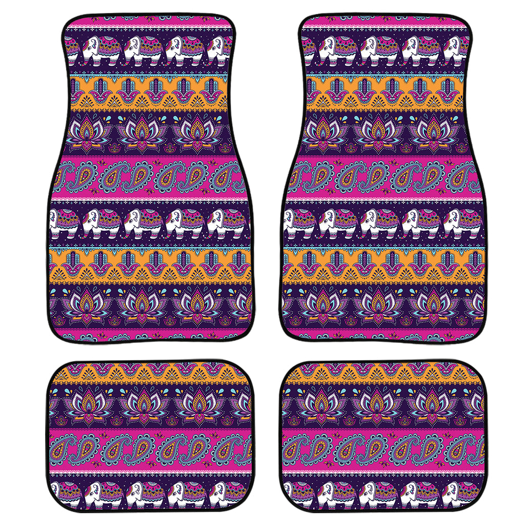 Paisley Elephant Hamsa Pattern Print Front And Back Car Floor Mats