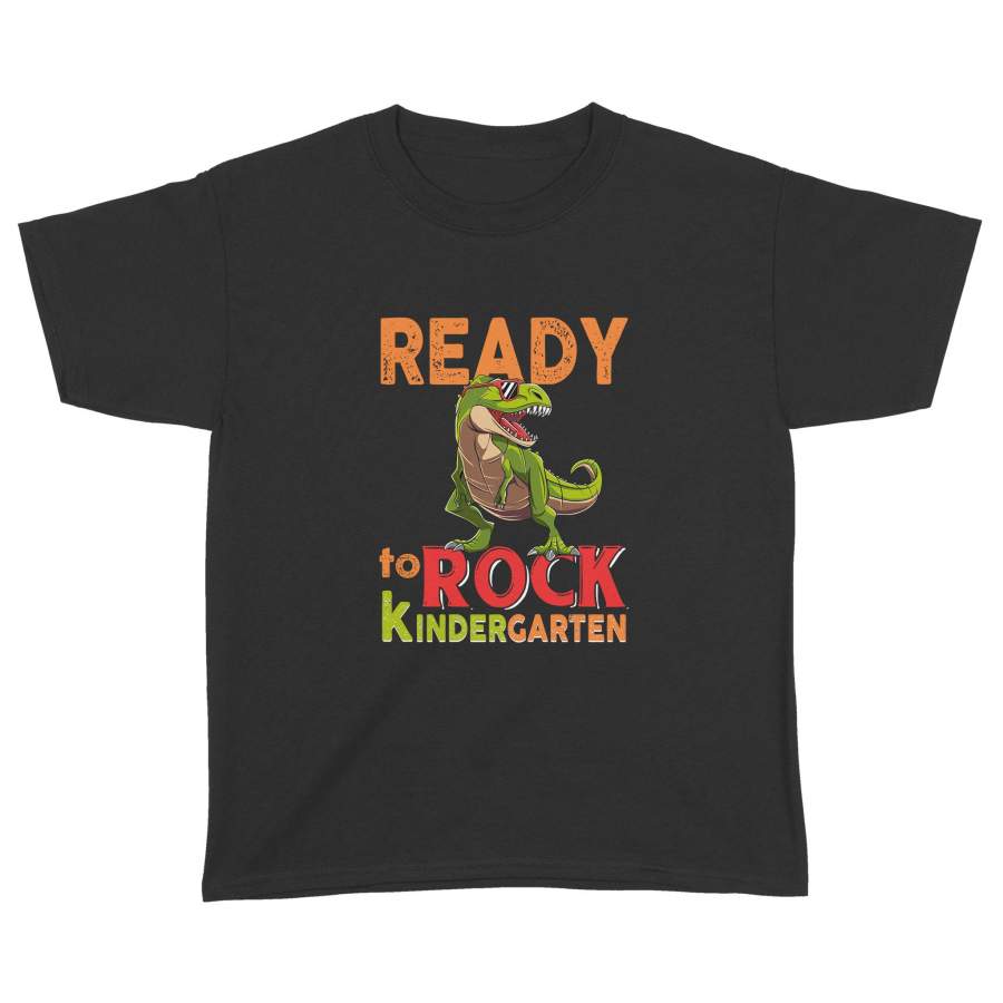 T-rex Ready To Rock Kindegarten Youth Shirt – Back To School Gift For Kid – Standard Youth T-shirt