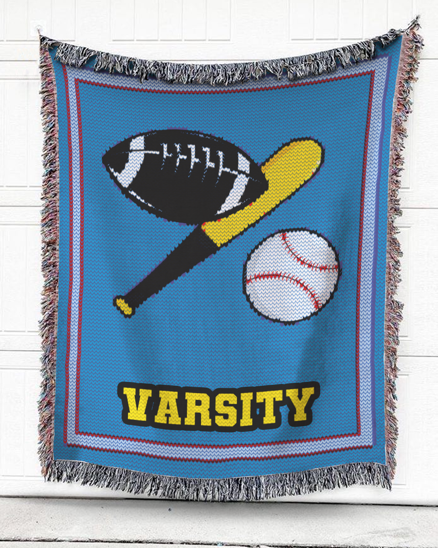 Woven Throw For Sports Lovers Christmas Gift, V.A.R.S.I.T.Y, Cotton Blanket