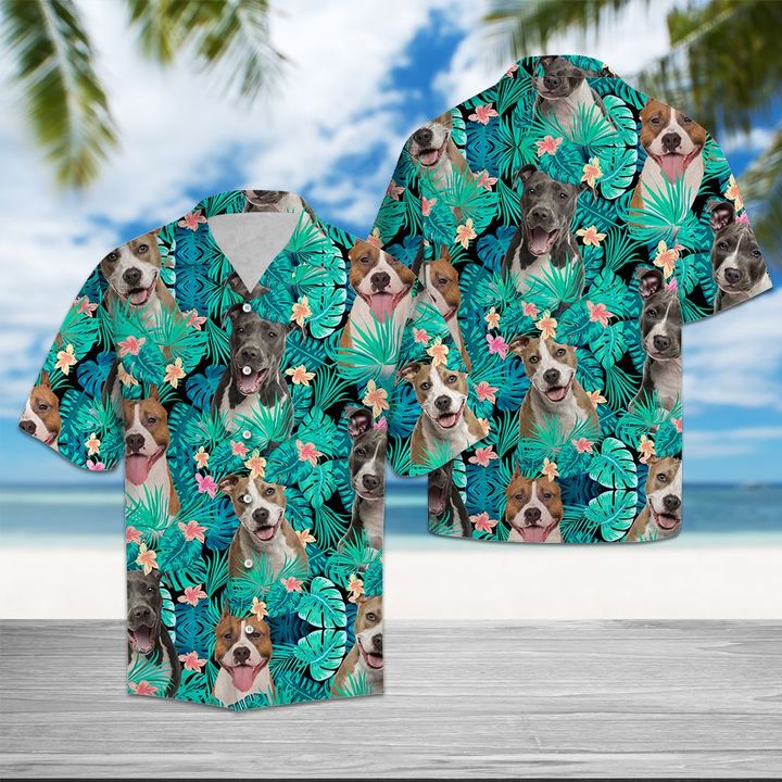 American Staffordshire Terrier Tropical Hawaiian Shirt Summer Button Up For Men, Women, Couple