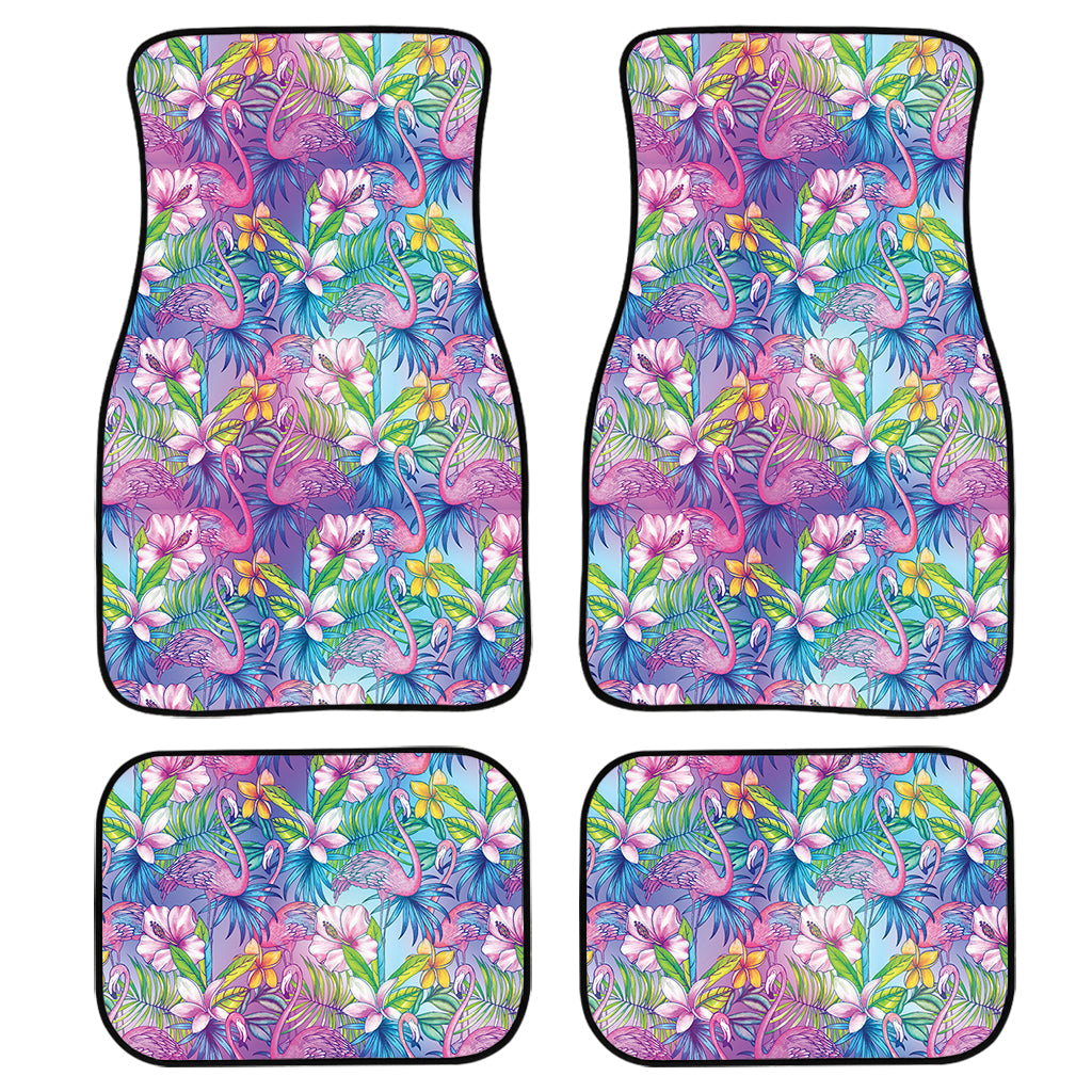 Colorful Tropical Flamingo Print Front And Back Car Floor Mats, Front Car Mat