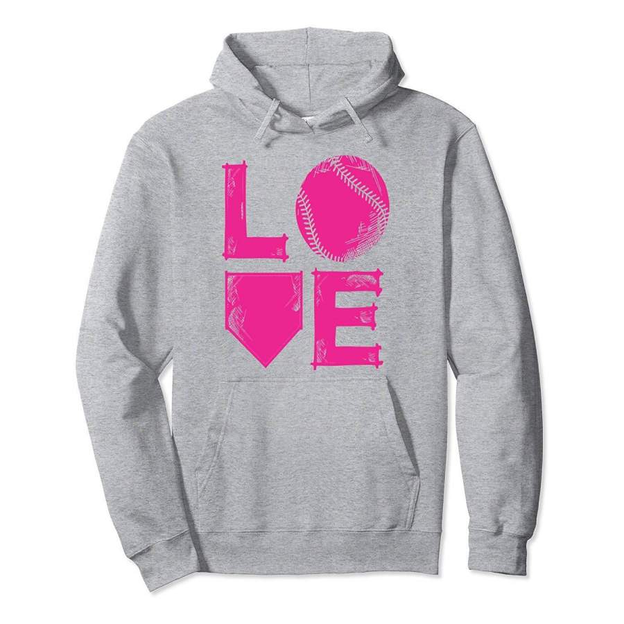 American Softball Apparel Gift I Love Softball Hoodie – Gift Idea For Teen Girls and Women