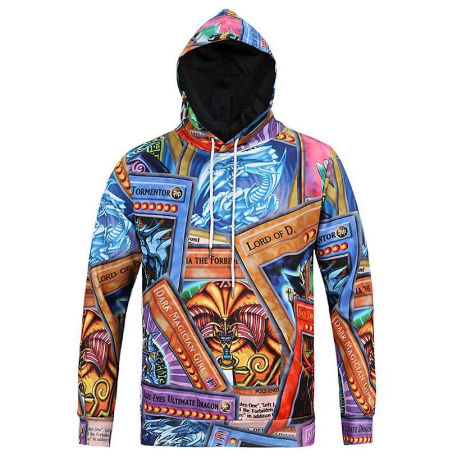 Yu-gi-oh! All Over Print Anime Cartoon Yugioh Cards Collage Blue Brown & Purple Hoodie