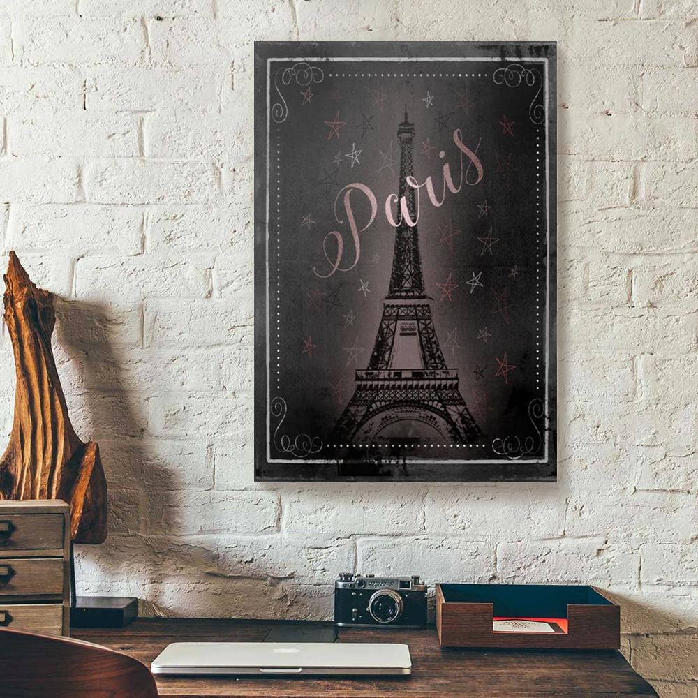 Canvas Wall Art Paris Eiffel Tower Shape Stars Black Wood Frame Home Decor Canvas Home Decor Canvas