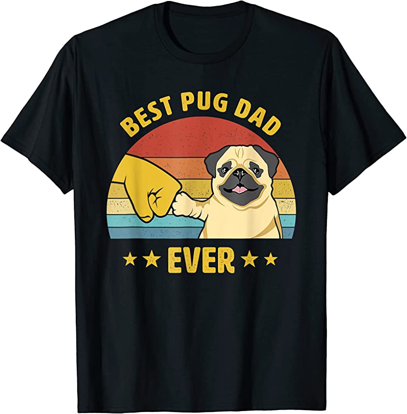 Mens Cute Best Pug Dad Ever Puppy Lover Pug Retro Vintage T-Shirt