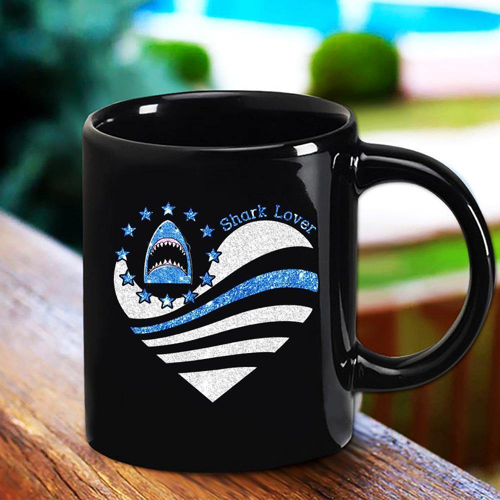 American Heart Independence Day Shark Black Mug