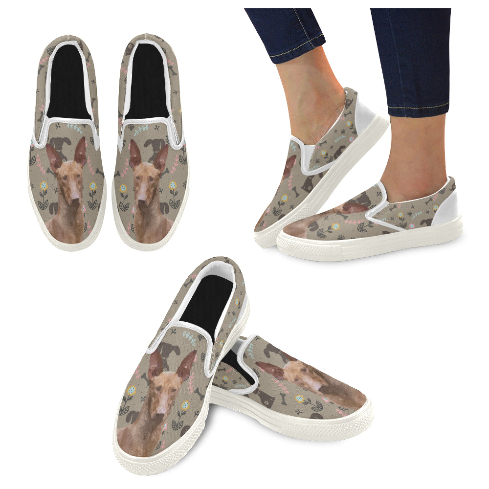 Podenco Canario Dog White Women’s Slip-on Canvas Shoes