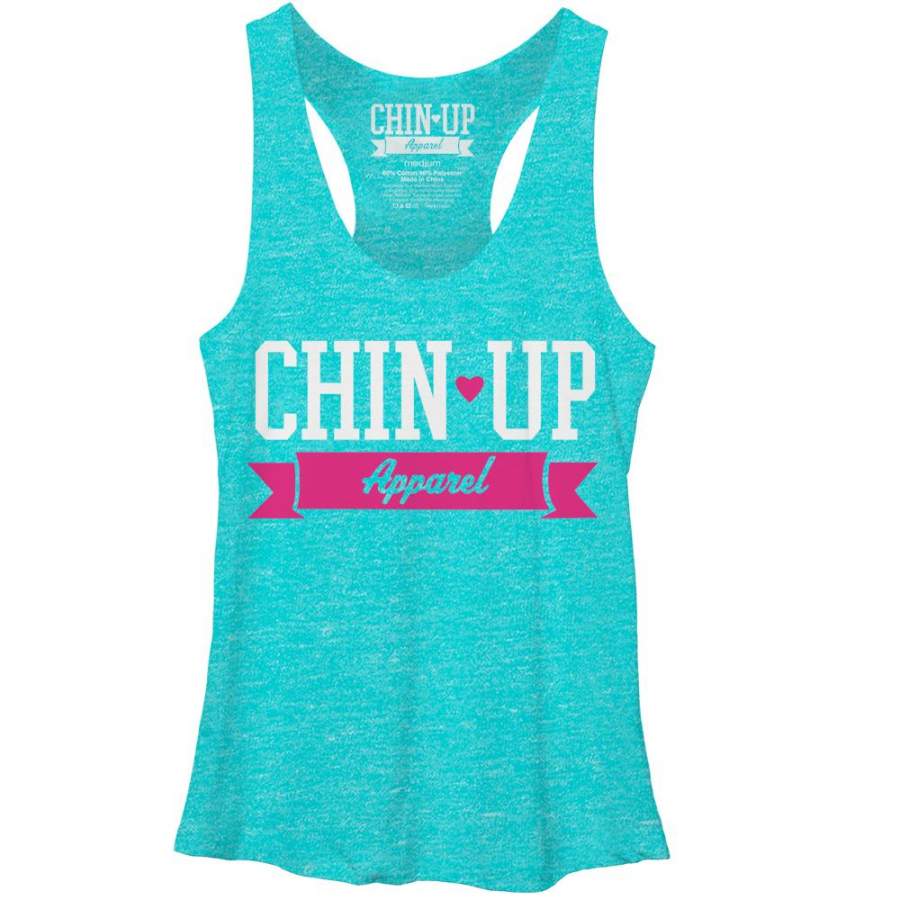 CHIN UP Women’s Logo Ribbon  Racerback Tank Tahiti Blue