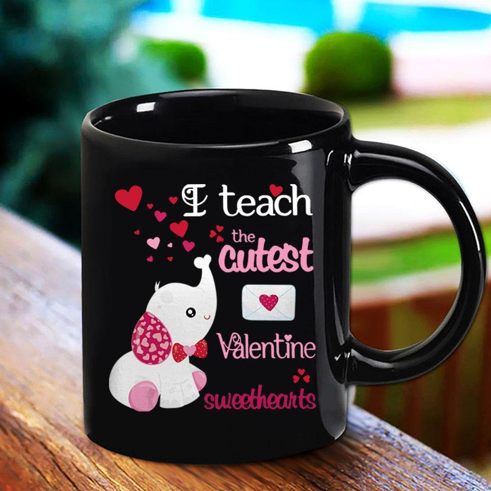 Valentine Cute Elephant I Teach The Cutest Valentine Sweethearts Cute Mail Heart Black Mug