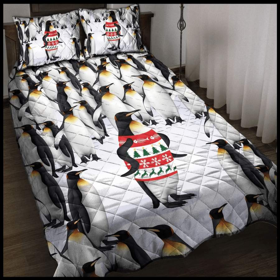 Merry Christmas Penguin Quilt Bedding Set Quilt Bed Set