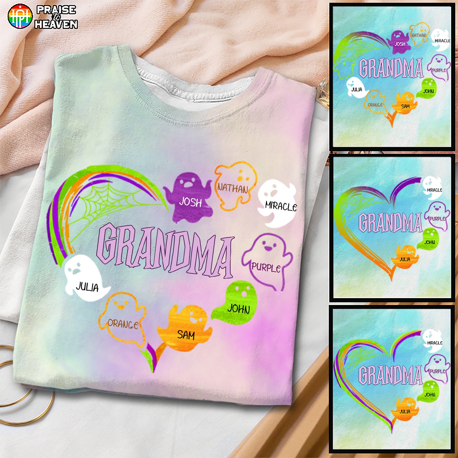 Grandma Boo Crew Heart Personalized 3D Tie Dye Shirt Sweatshirt Hoodie Ap359