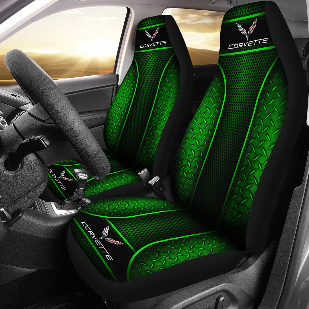 2 Front Corvette C7 Seat Covers Green With Free Shipping