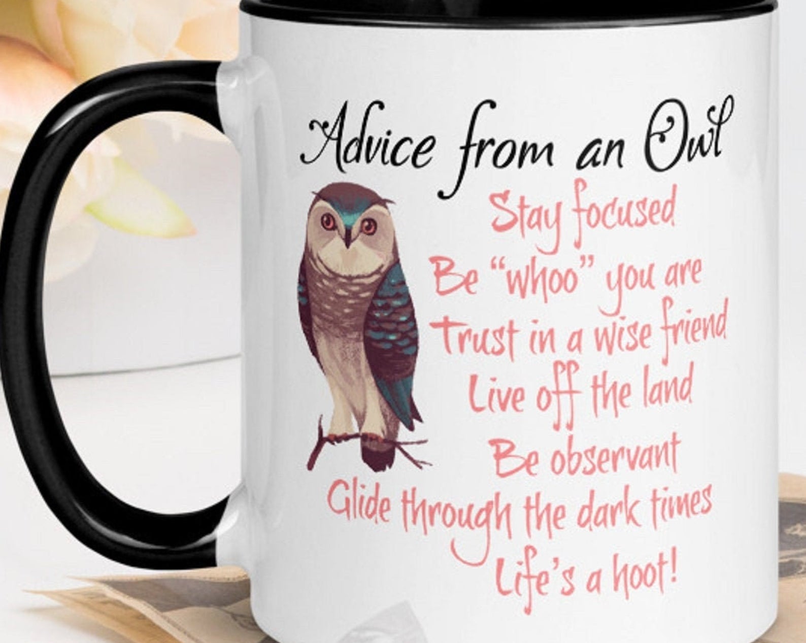 Advice From An Owl /Owl /Nature Lover Gift/Animal /Funny /Bird /Bird Watchers Gift/Funny /Cute Owl /Owlsinner Color Accent Mug 11Oz Coffee Tea Cup