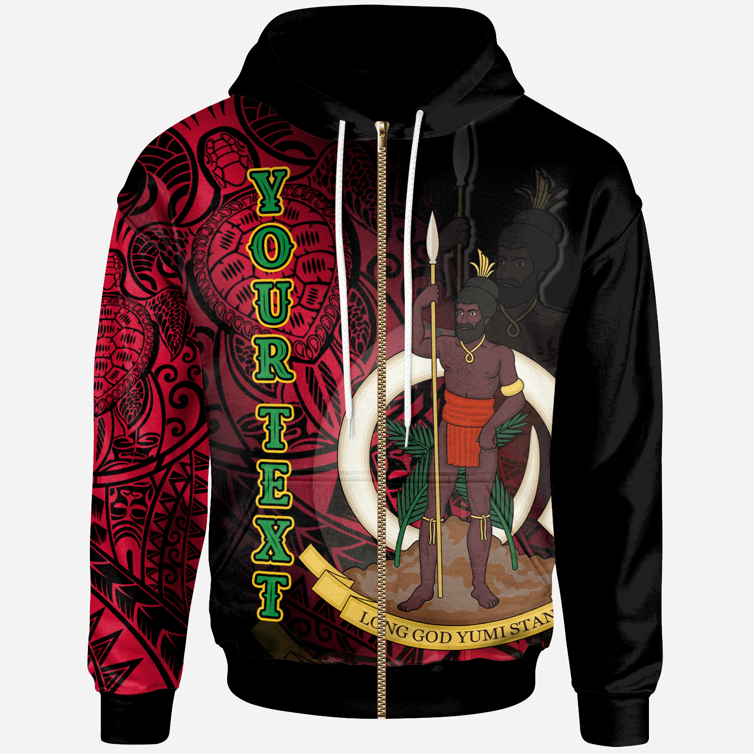 Vanuatu Zip Hoodie – Custom Turtle Polynesian Style – Pacific Print Hoodie