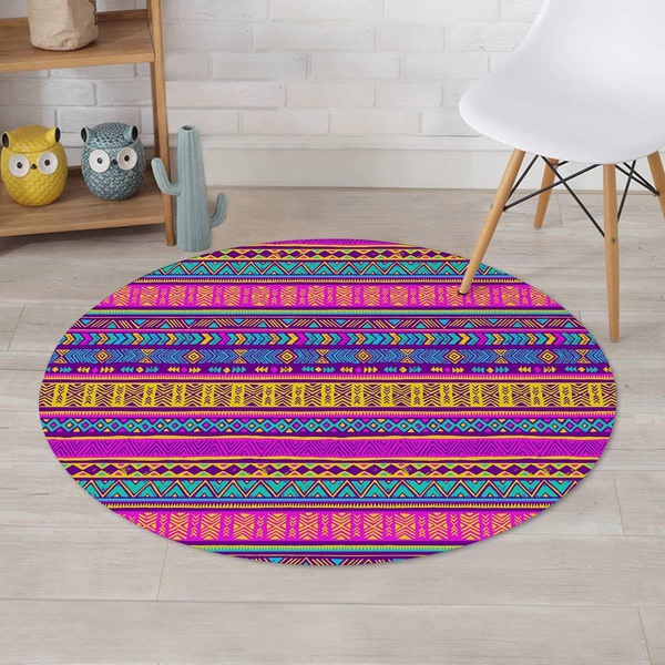 Colorful Neon Tribal Navajo Aztec Print Round Rug