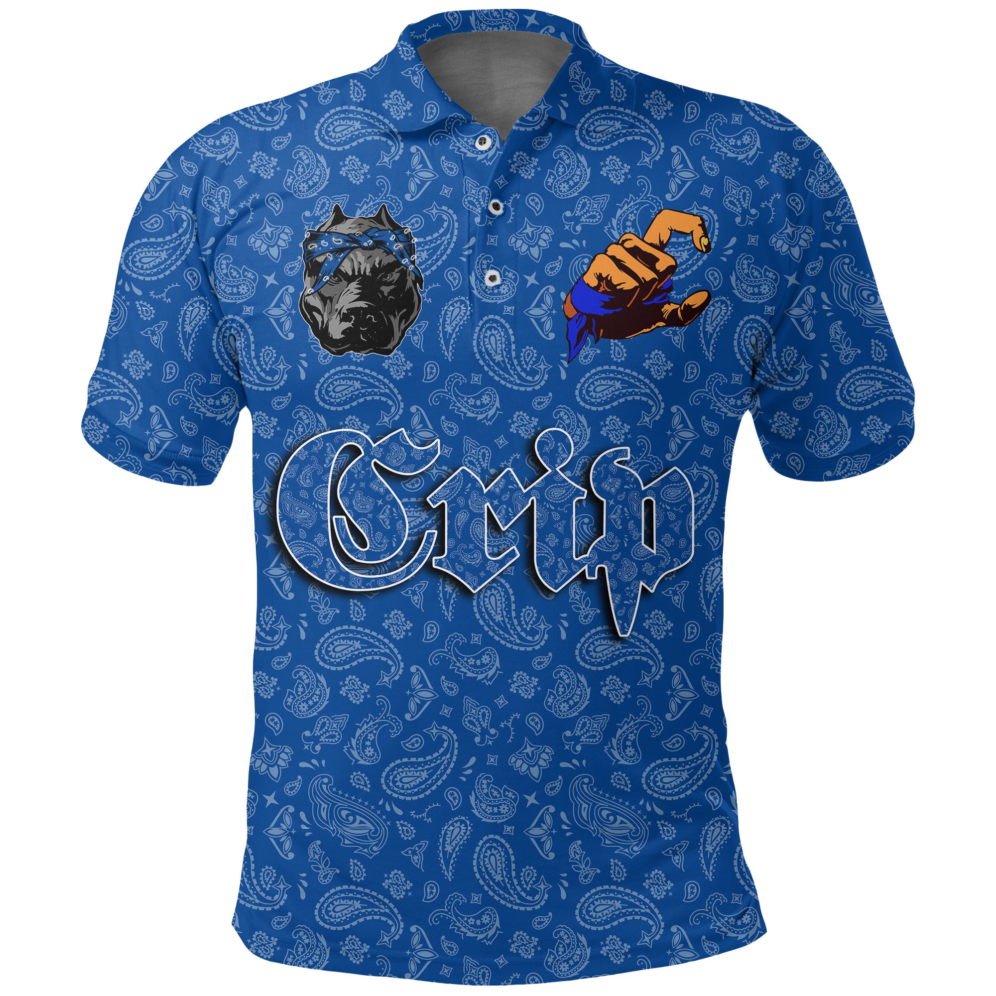 (Custom) Crips Gang Polo Shirt Blue Bandana A31