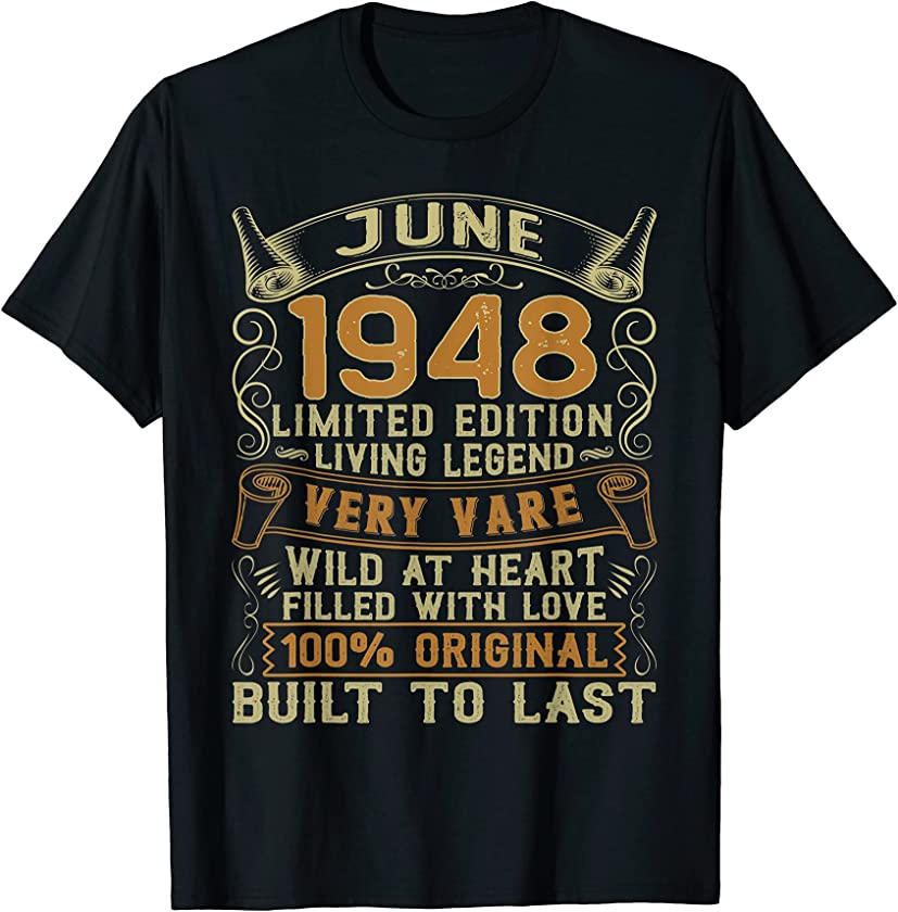 Vintage June 1948 73 Years Old 73rd Birthday Decorations T-Shirt