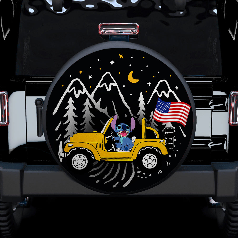 Stitch American Flag Ride Jeep Starry Night Yellow Car Spare Tire Covers Gift For Campers