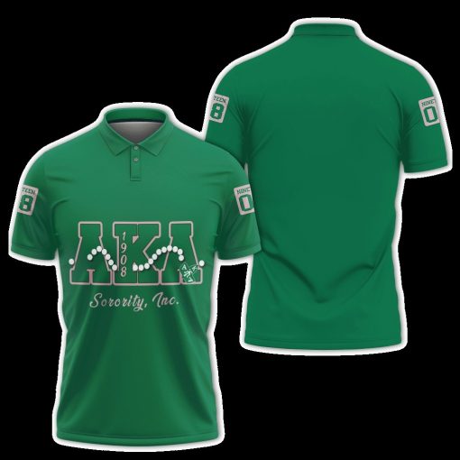 Alpha Kappa Alpha Soror Inc 1908 Pearl Line Green Solid Polo Shirt