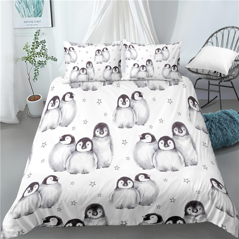 Cute 3D Penguin Printed Piece Bedding Set Comfortable Down Cover Pillowcase Home Au/Euus Size Duvet Covers