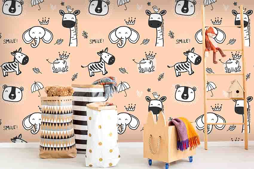 3D Cartoon Animals Zebra Giraff Elephant Wall Mural Wallpa 65