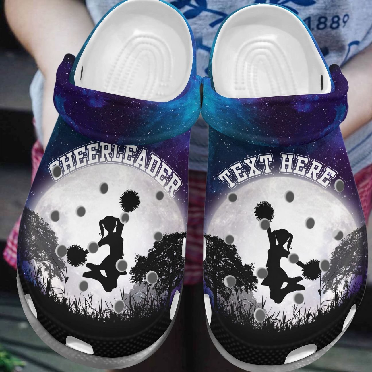 Cheerleader Personalized Clog, Custom Name, Text, Color, Number Fashion Style For Women, Men, Kid, Print 3D Dancing In The Moon