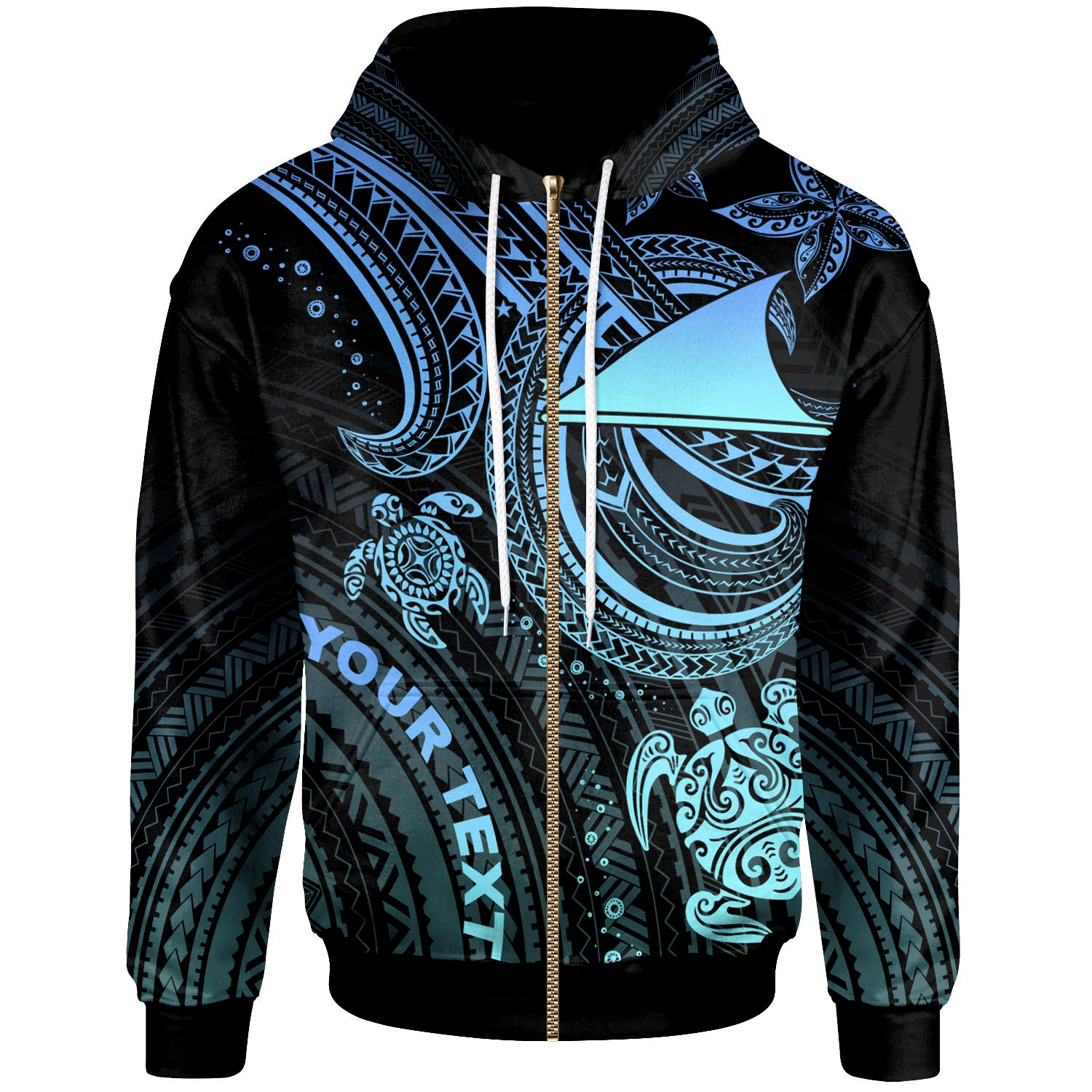 Tokelau Custom Personalised Zip-Up Hoodie – Blue Turtle – BN26