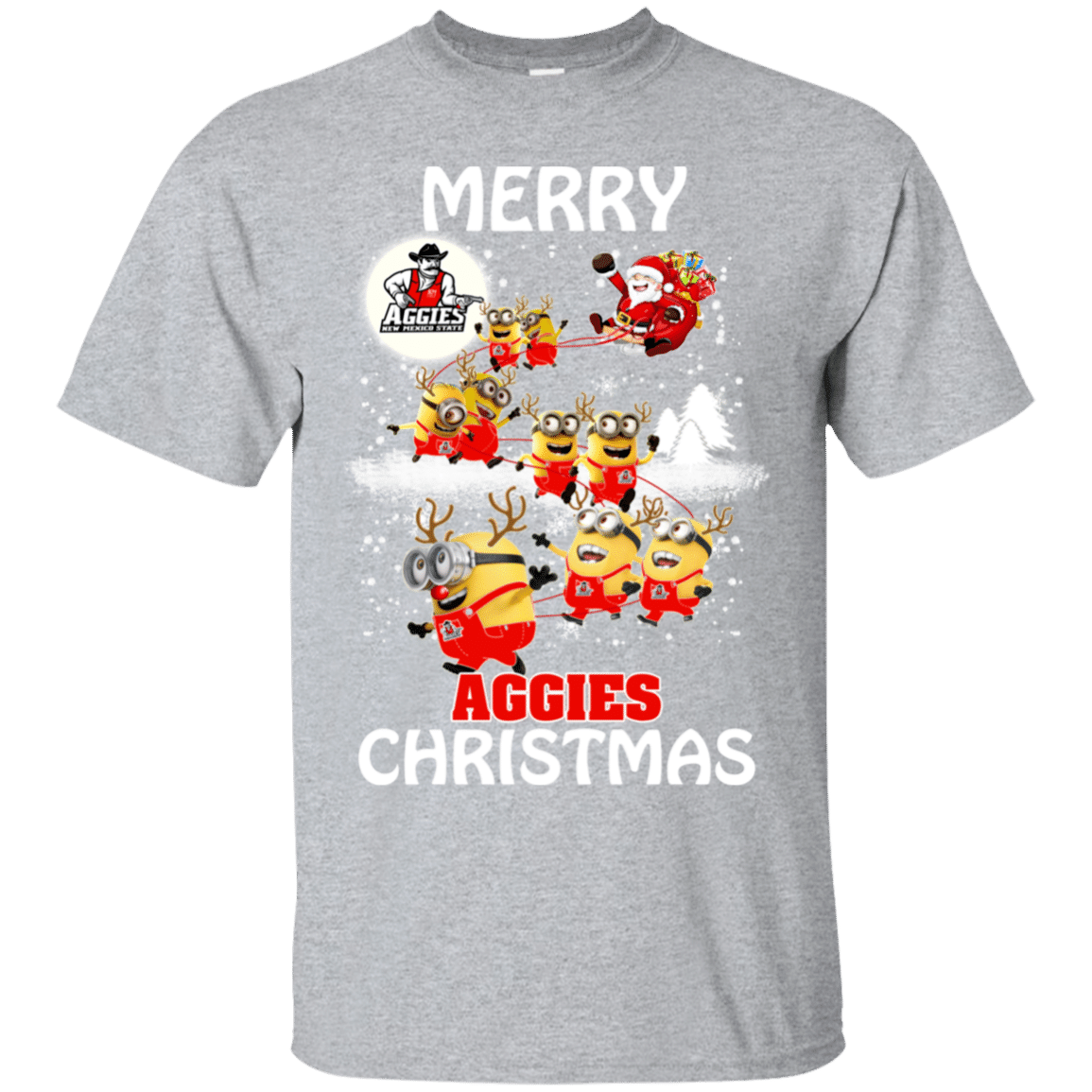 Buy New Mexico State Aggies Ugly Christmas Sweaters Minions Santa Claus Merry Christmas Ultra Cotton T-Shirt