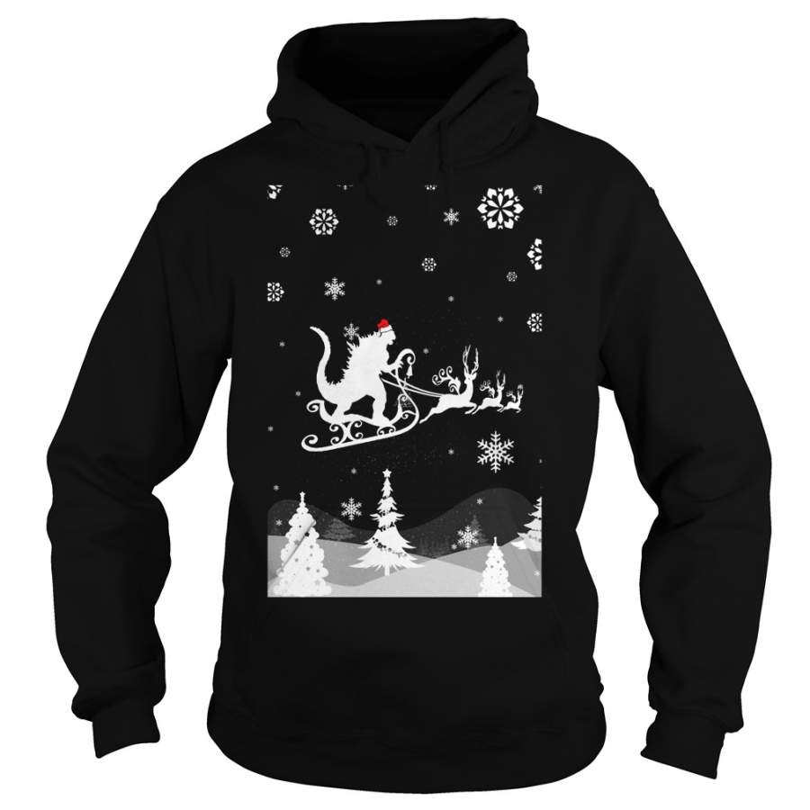 Godzilla riding Christmas Reindeer Hoodie