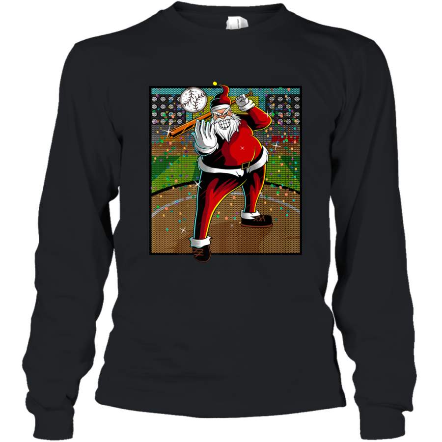 Baseball Santa Ugly Christmas Sports Graphic Print Design Long Sleeve T-Shirt