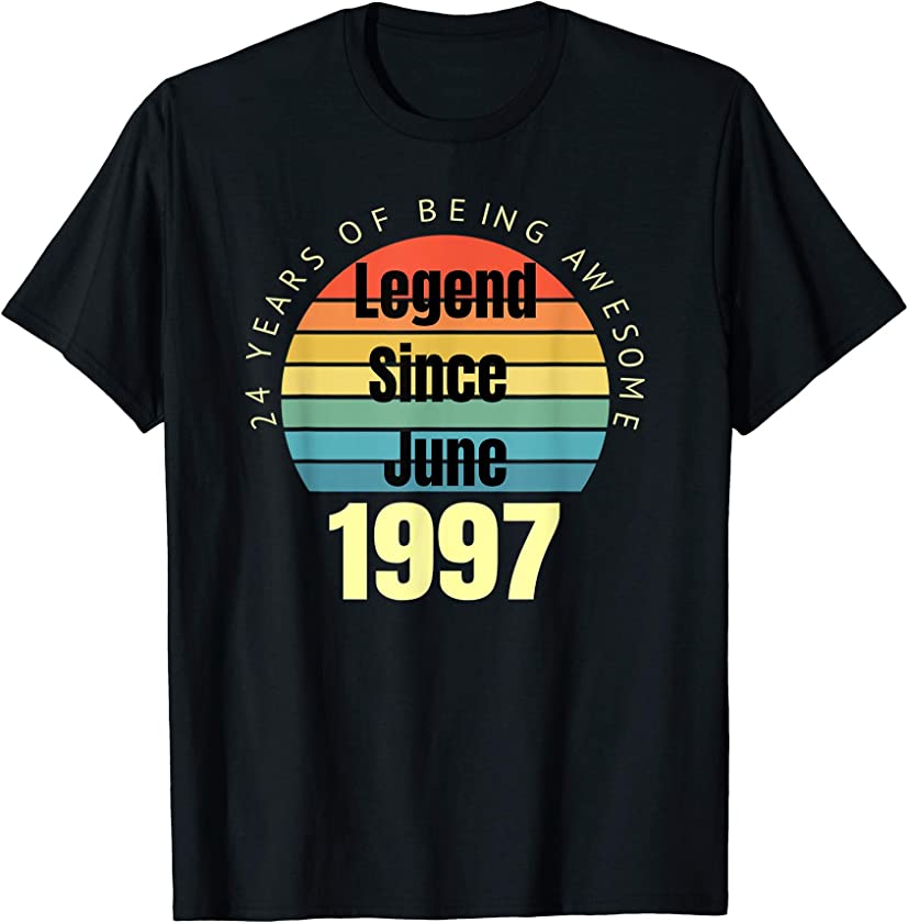 24th Birthday Legend Since June 1997 Vintage Retro Sunset T-Shirt