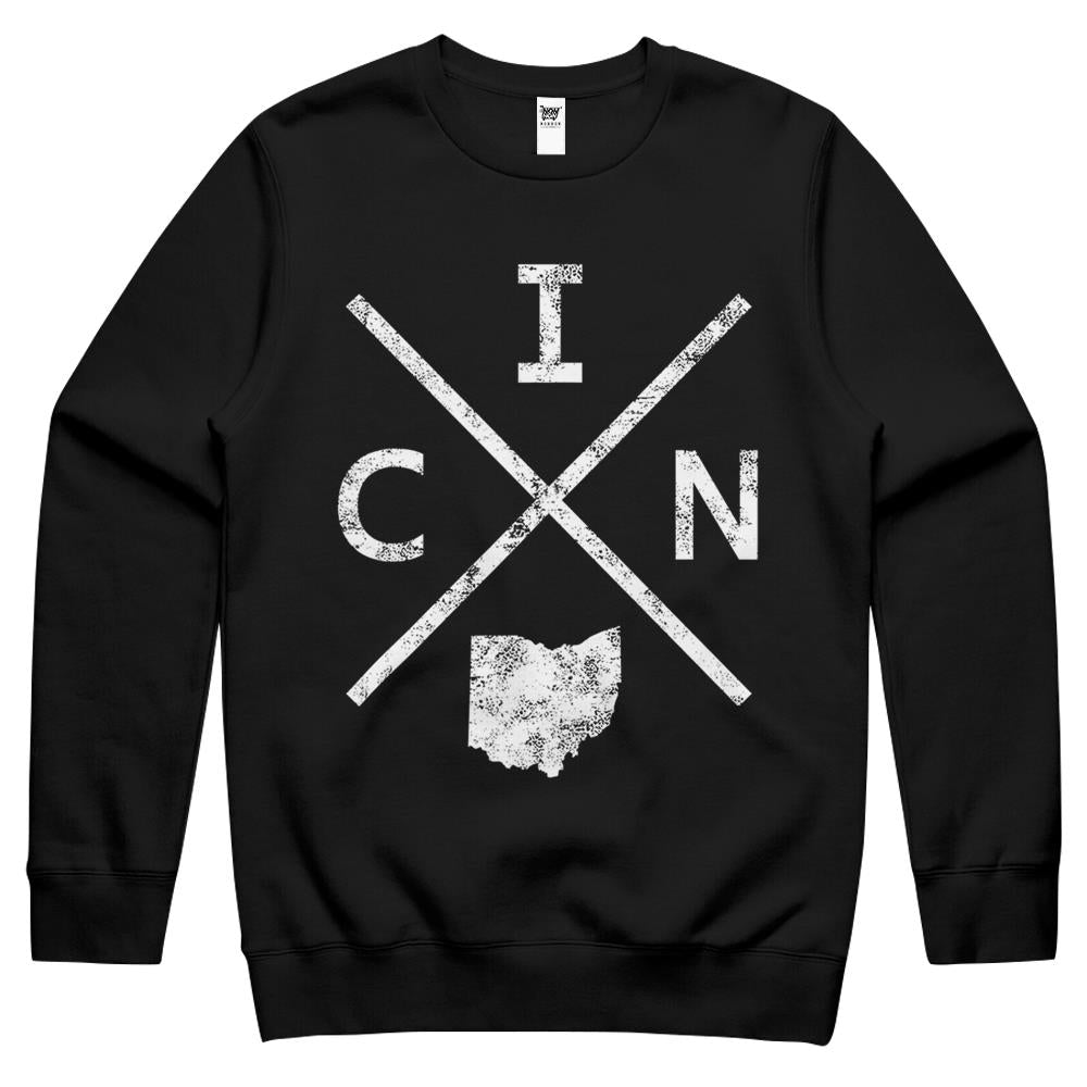 Vintage Cincinnati Retro Cin Cross Crewneck Sweatshirt