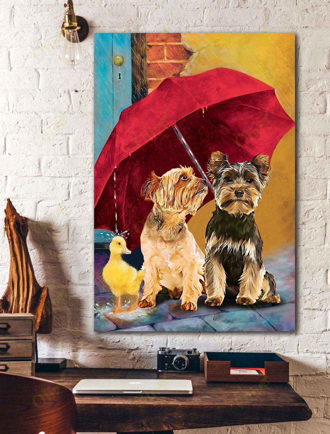 Yorkshire Terrier – Under The Red Umbrella Canvas Wall Art Home Decor