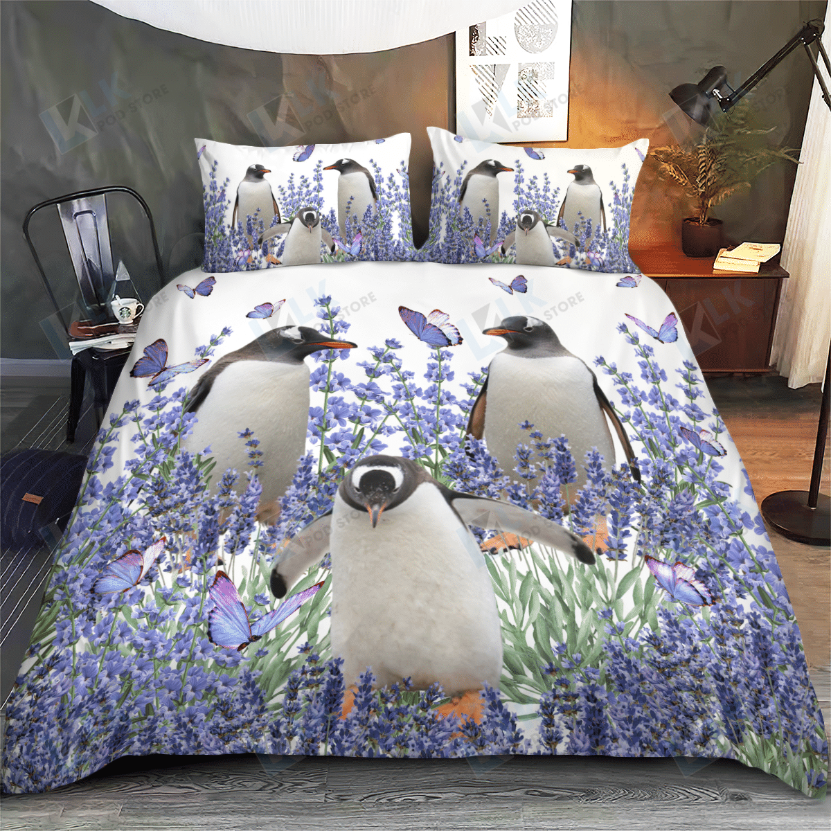 Penguin  Bedding Set Purple Flower 2 | Duvet cover, 2 Pillow Shams, Comfortable, Pet Lovers