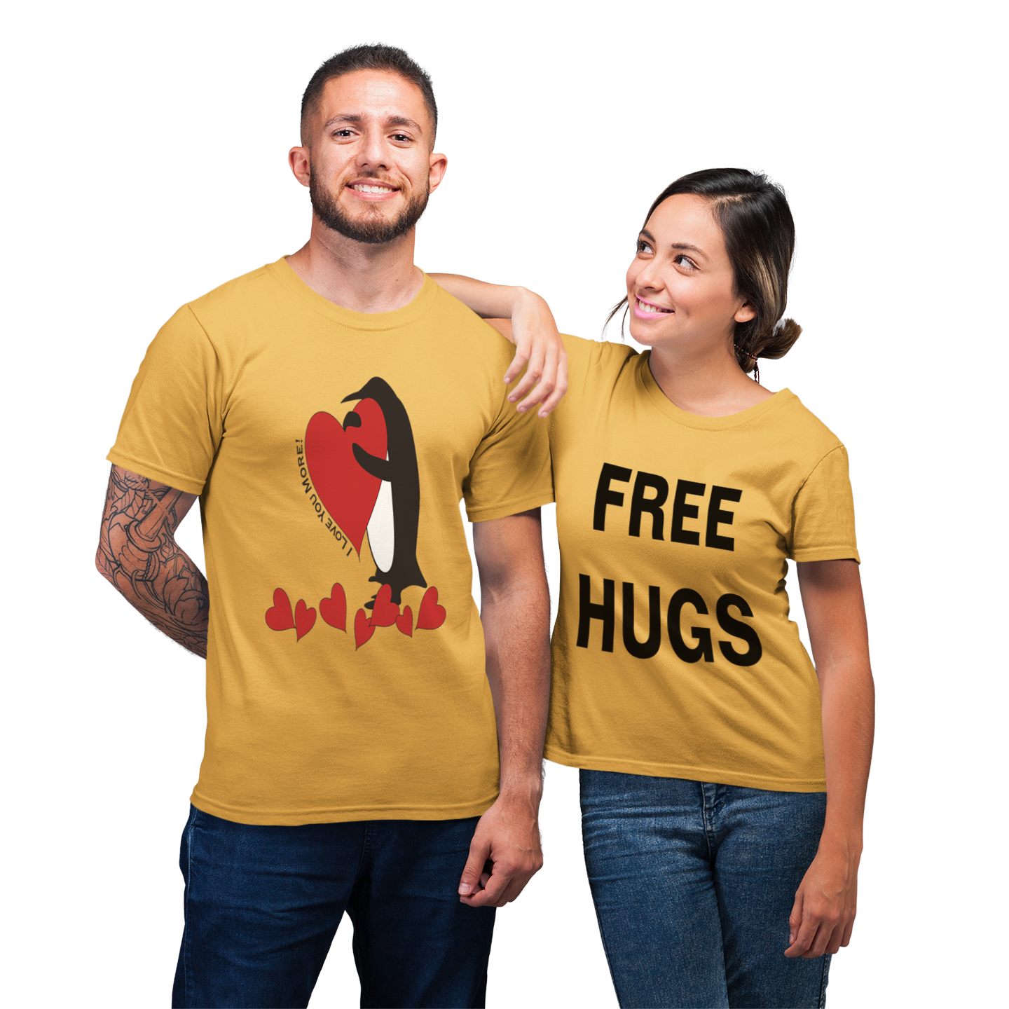 Free Hug Penguin I Love You More Shirt For Couple Lover Matching T-shirt