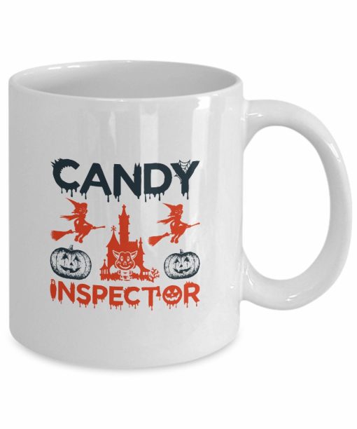 Candy Inspector Flying Witch Haunted House And Jack O Lantern Pumpkin Halloween Mug