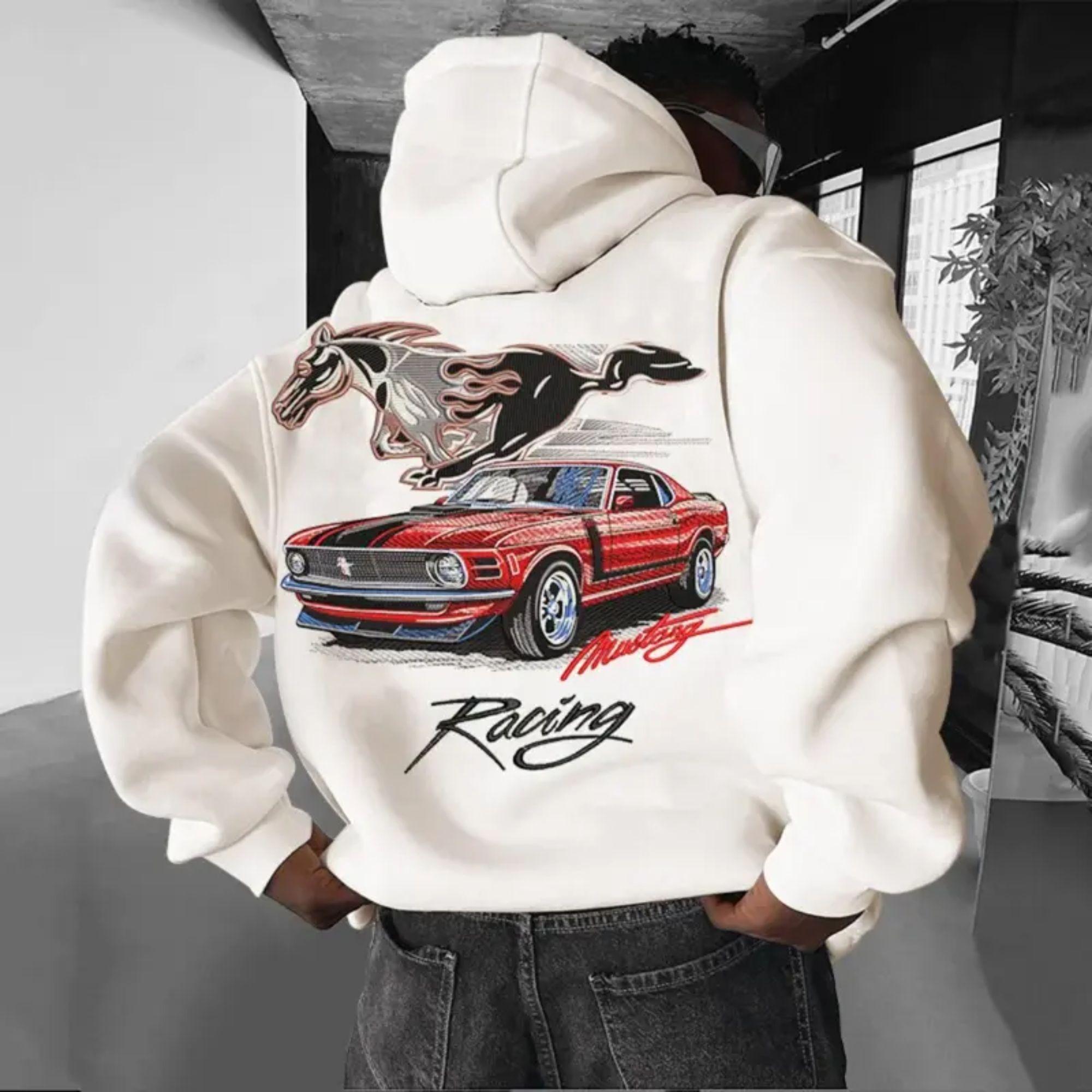 Classic Mustang Racing Hoodie Unisex Car Hoodie Perfect Menswear for Car Enthusiasts Made with Classic Cotton Trending 2025 Streetwear for Mustang Fans & Car Lovers.