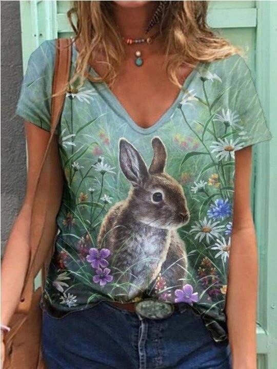 Women’S Bunny Print Casual Tee Shirt