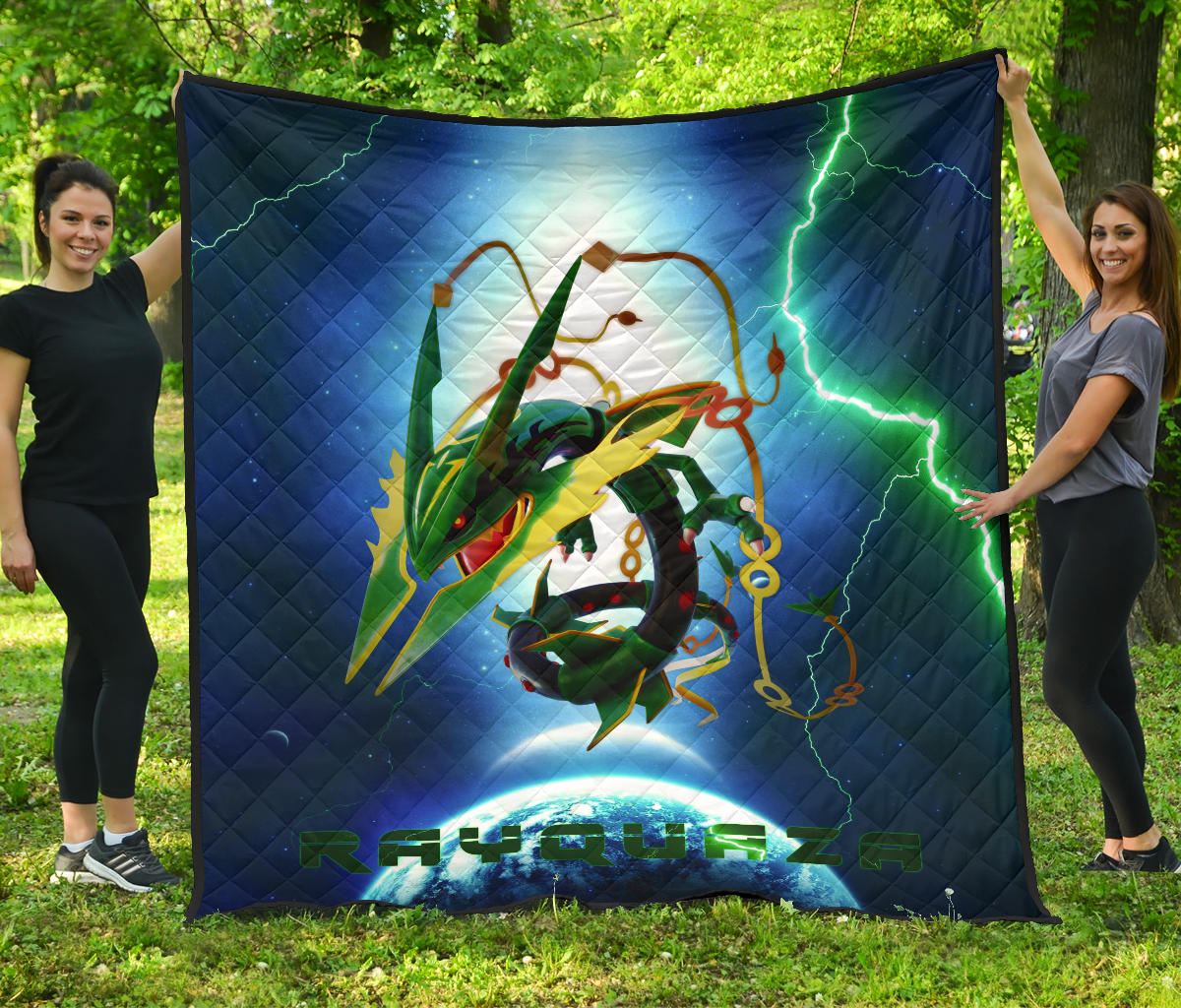 Pokemon Anime Premium Quilt | Pokemon Rayquaza Ultra Universe Blue Quilt Blanket Na083003