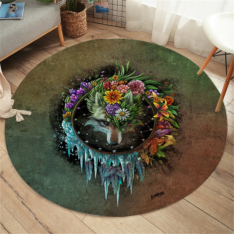 Wolf Warrior By Round Bedroom Carpet Wolf Area Rugs Mat Animal Tapete For Living Room