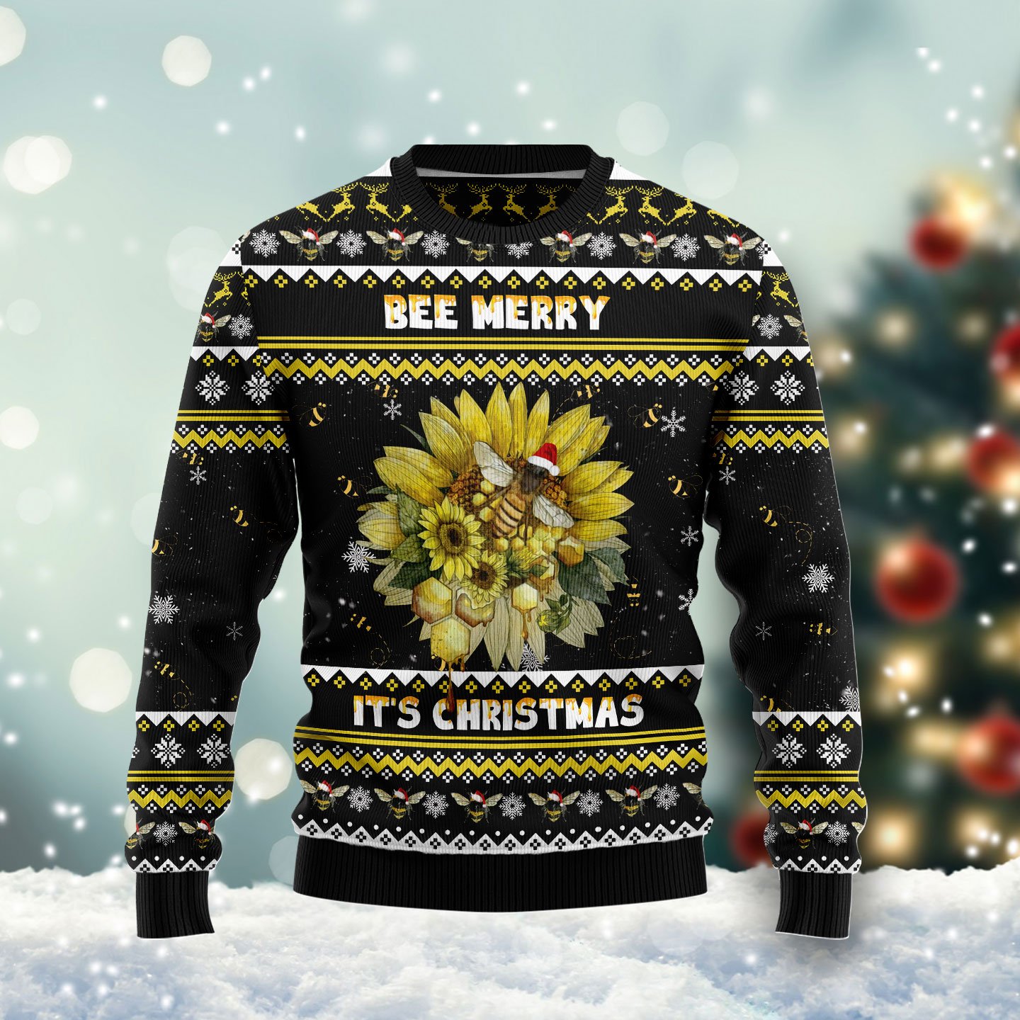 Bee Merry It‘s Time G51127 unisex womens & mens, couples matching, friends, bee lover, funny family ugly christmas holiday sweater gifts (plus size available)